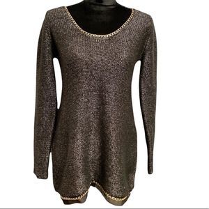 Soft Surroundings | Metallic Knit Tunic Sweater with Chain Detail Size XS